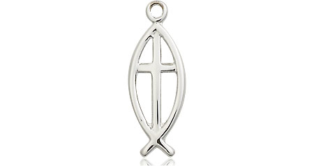 Sterling Silver Fish Cross Medal