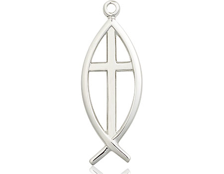 Sterling Silver Fish Cross Medal