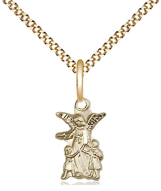 14kt Gold Filled Guardian Angel Pendant on a 18 inch Gold Plate Light Curb chain