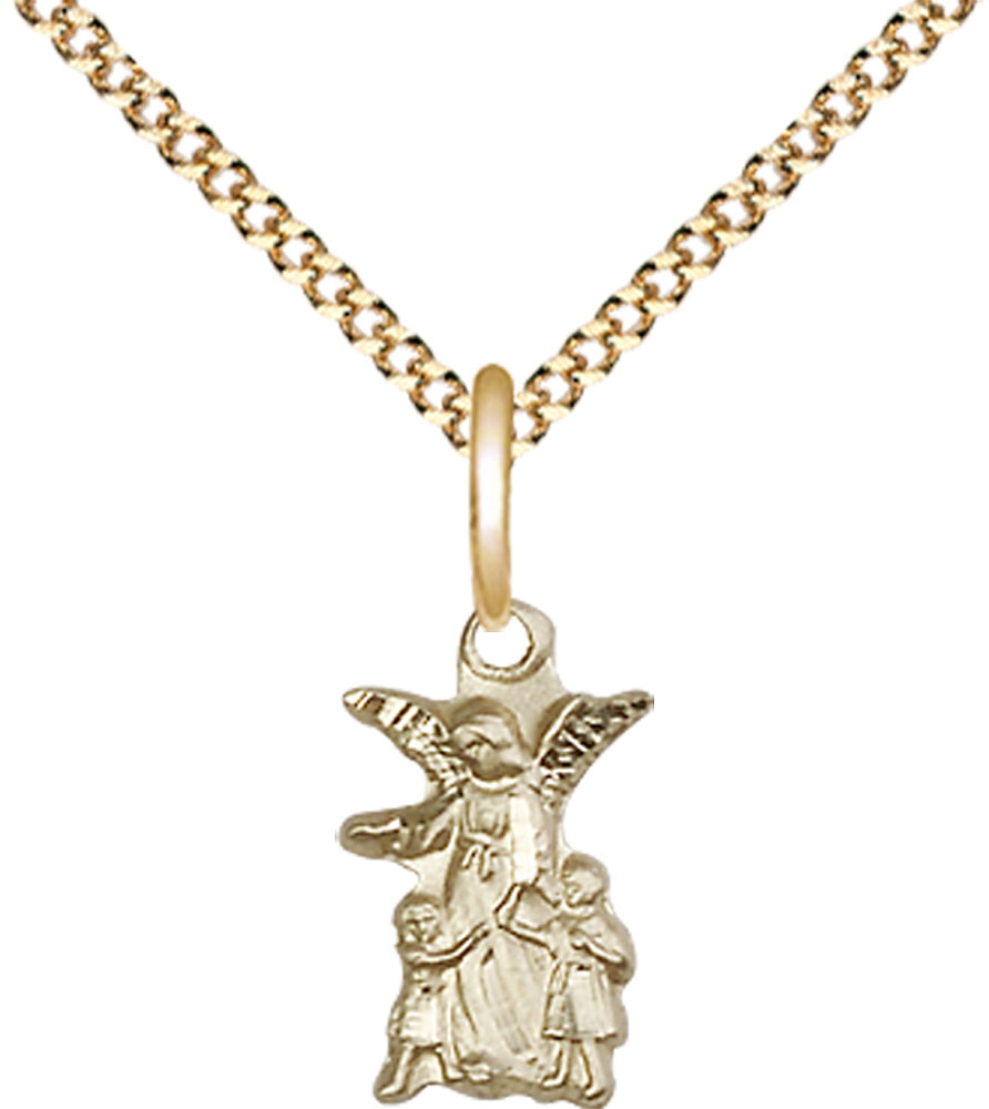 14kt Gold Filled Guardian Angel Pendant on a 18 inch Gold Plate Light Curb chain