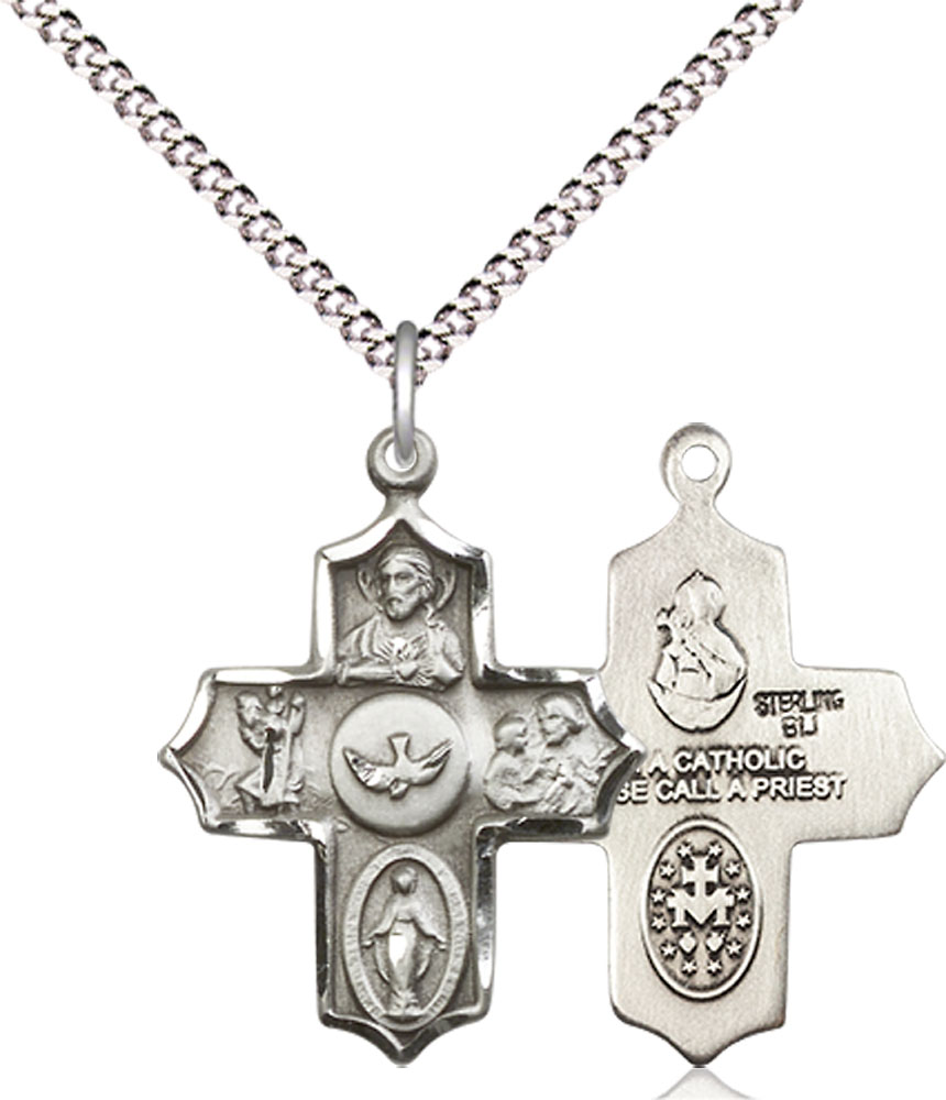 Sterling Silver 5-Way Pendant on a 18 inch Light Rhodium Light Curb chain