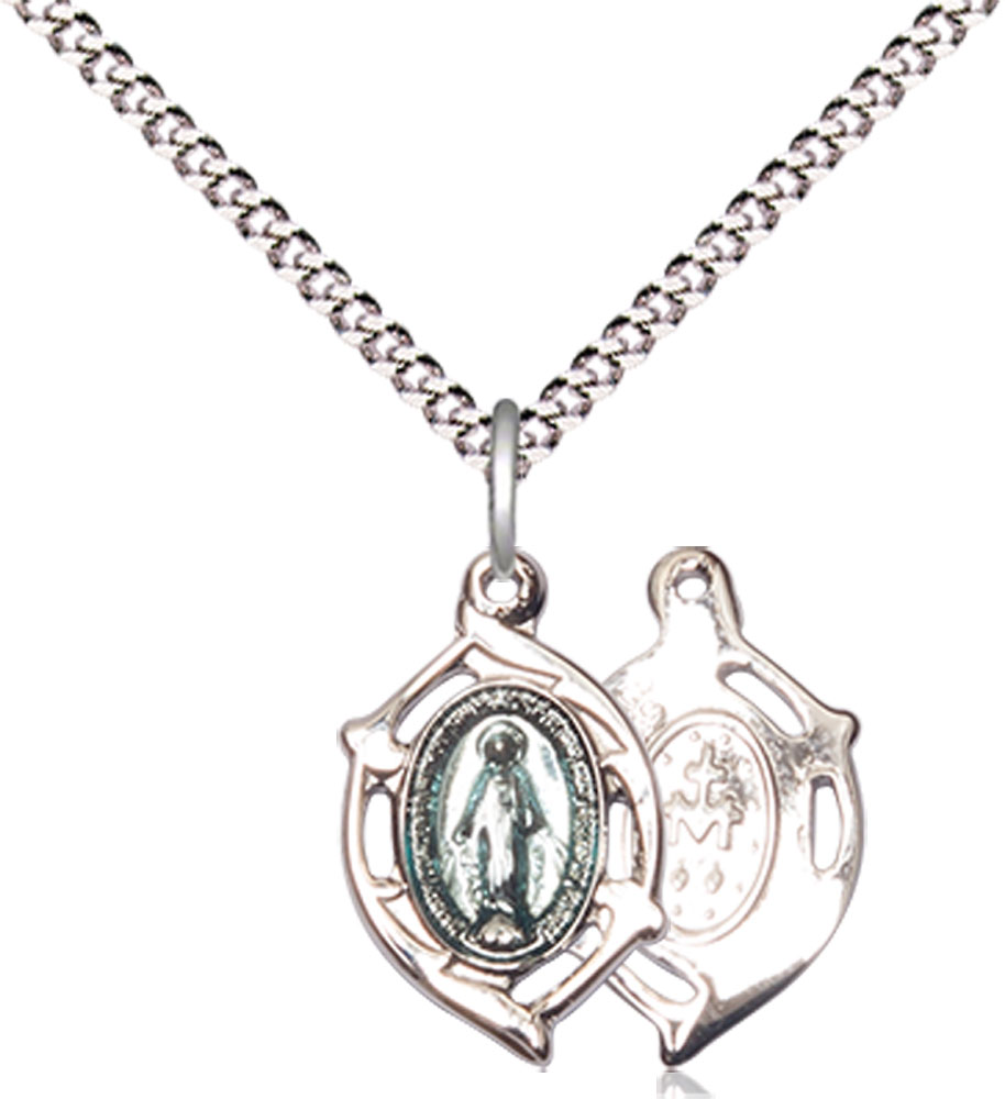 Sterling Silver Miraculous Pendant on a 18 inch Light Rhodium Light Curb chain