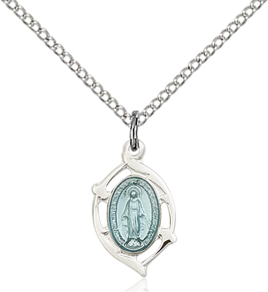 Sterling Silver Miraculous Pendant on a 18 inch Light Rhodium Light Curb chain