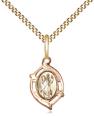 Gold Plate Sterling Silver Saint Christopher Pendant on a 18 inch Gold Plate Light Curb chain
