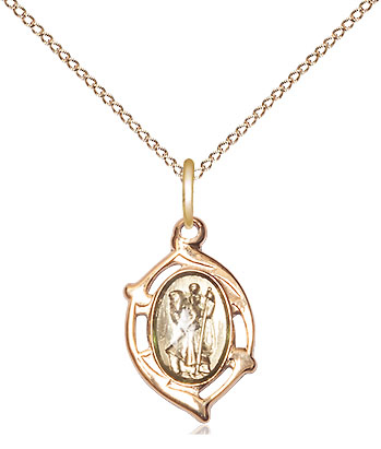Gold Plate Sterling Silver Saint Christopher Pendant on a 18 inch Gold Filled Light Curb chain
