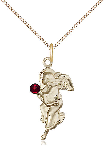 14kt Gold Filled Guardian Angel Pendant with a 3mm Garnet Swarovski stone on a 18 inch Gold Filled Light Curb chain