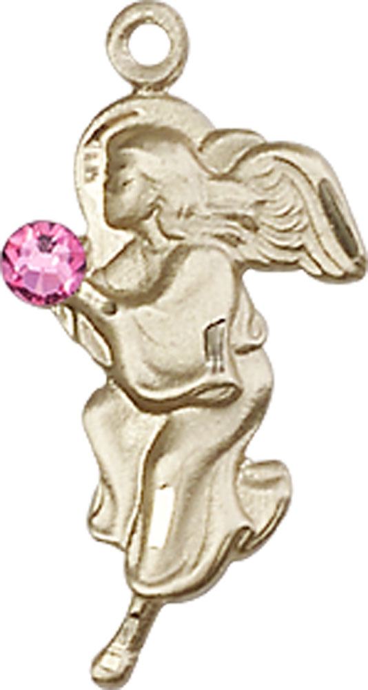 14kt Gold Filled Guardian Angel Medal with a 3mm Rose Swarovski stone