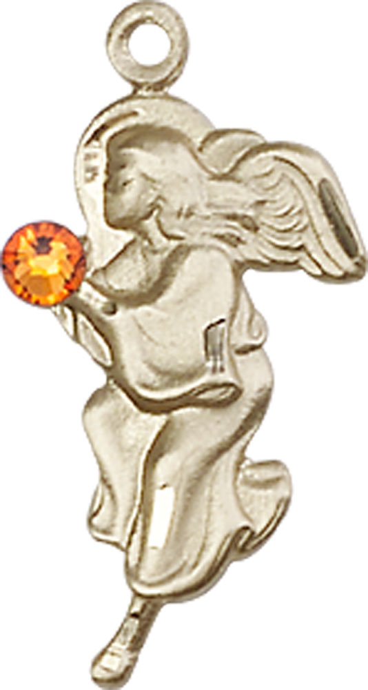 14kt Gold Filled Guardian Angel Medal with a 3mm Topaz Swarovski stone