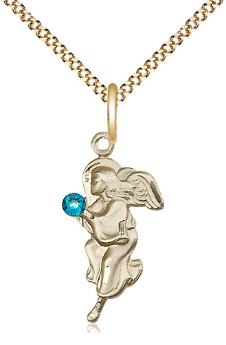 14kt Gold Filled Guardian Angel Pendant with a 3mm Zircon Swarovski stone on a 18 inch Gold Plate Light Curb chain