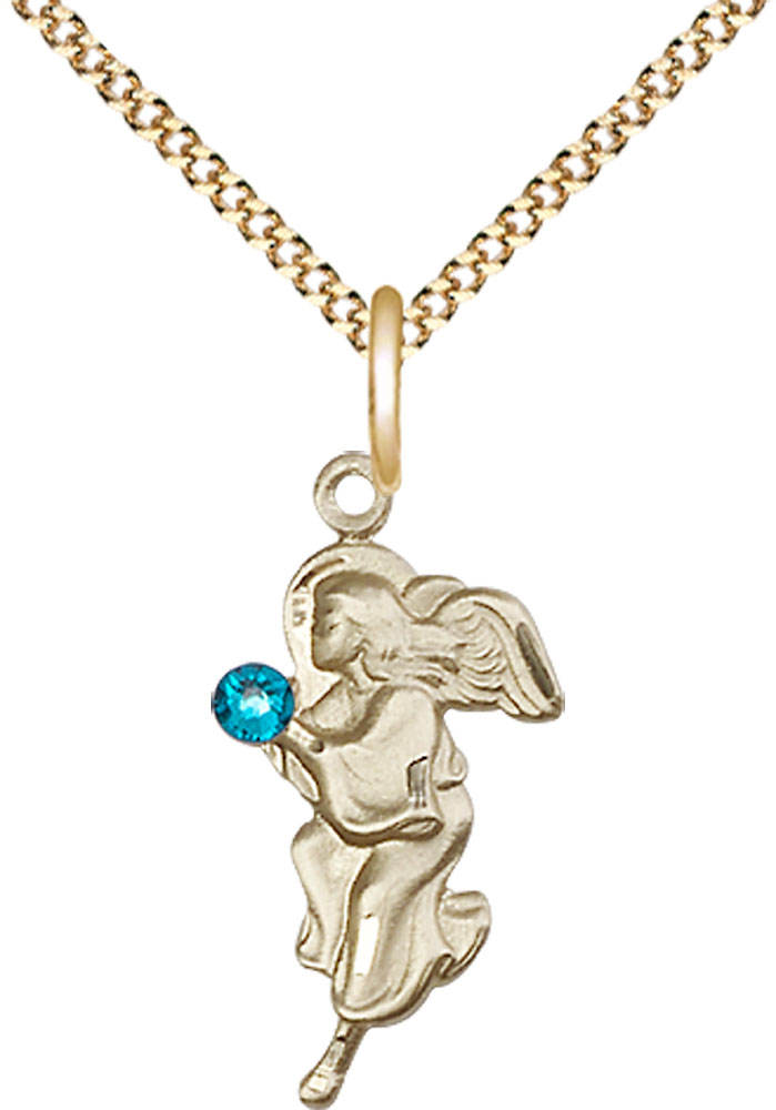 14kt Gold Filled Guardian Angel Pendant with a 3mm Zircon Swarovski stone on a 18 inch Gold Plate Light Curb chain