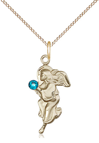 14kt Gold Filled Guardian Angel Pendant with a 3mm Zircon Swarovski stone on a 18 inch Gold Filled Light Curb chain