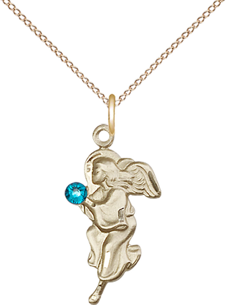 14kt Gold Filled Guardian Angel Pendant with a 3mm Zircon Swarovski stone on a 18 inch Gold Filled Light Curb chain