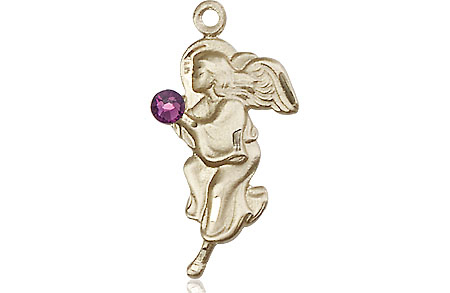 14kt Gold Filled Guardian Angel Medal with a 3mm Amethyst Swarovski stone