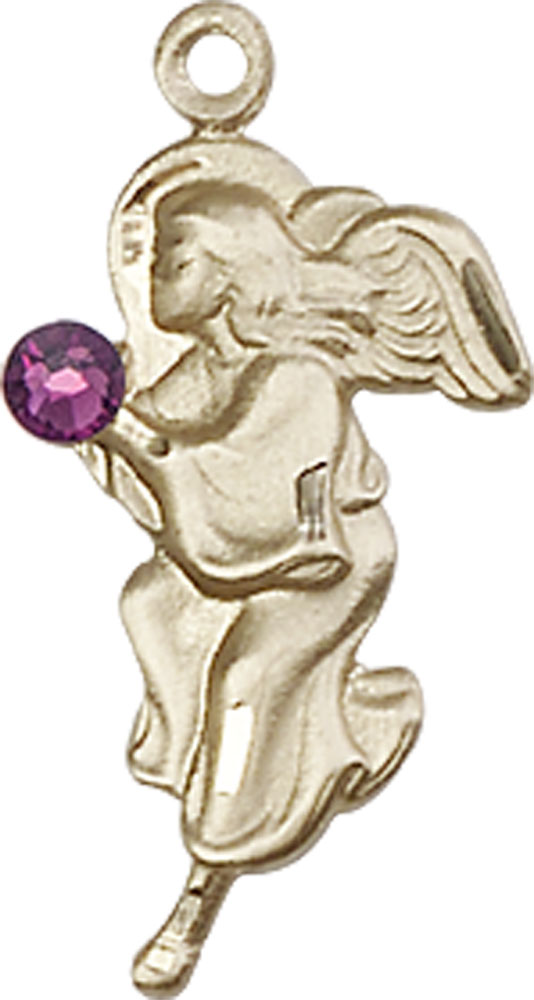 14kt Gold Filled Guardian Angel Medal with a 3mm Amethyst Swarovski stone