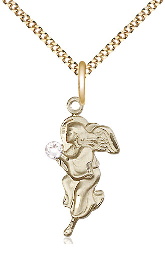 14kt Gold Filled Guardian Angel Pendant with a 3mm Crystal Swarovski stone on a 18 inch Gold Plate Light Curb chain