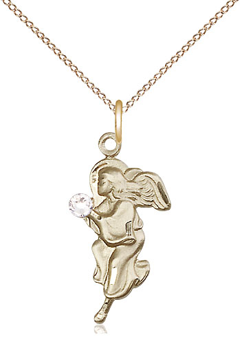 14kt Gold Filled Guardian Angel Pendant with a 3mm Crystal Swarovski stone on a 18 inch Gold Filled Light Curb chain