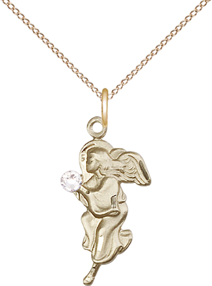 14kt Gold Filled Guardian Angel Pendant with a 3mm Crystal Swarovski stone on a 18 inch Gold Filled Light Curb chain