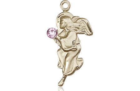 14kt Gold Filled Guardian Angel Medal with a 3mm Light Amethyst Swarovski stone