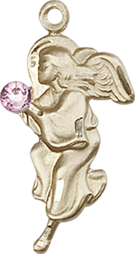 14kt Gold Filled Guardian Angel Medal with a 3mm Light Amethyst Swarovski stone