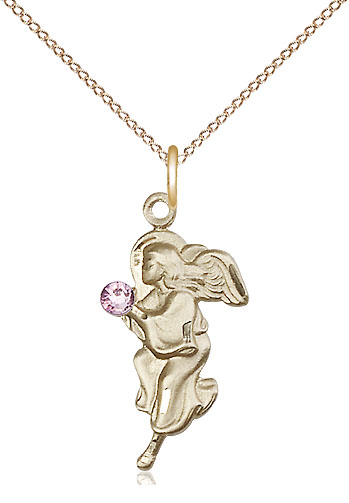 14kt Gold Filled Guardian Angel Pendant with a 3mm Light Amethyst Swarovski stone on a 18 inch Gold Filled Light Curb chain