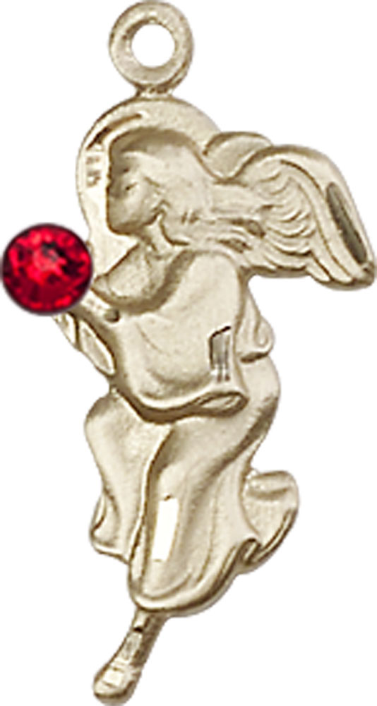 14kt Gold Filled Guardian Angel Medal with a 3mm Ruby Swarovski stone