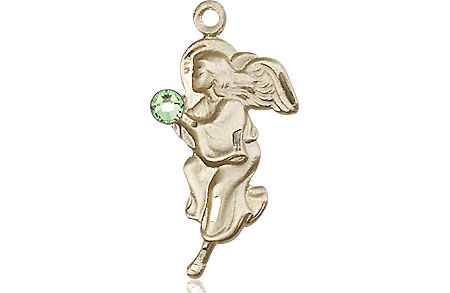 14kt Gold Filled Guardian Angel Medal with a 3mm Peridot Swarovski stone