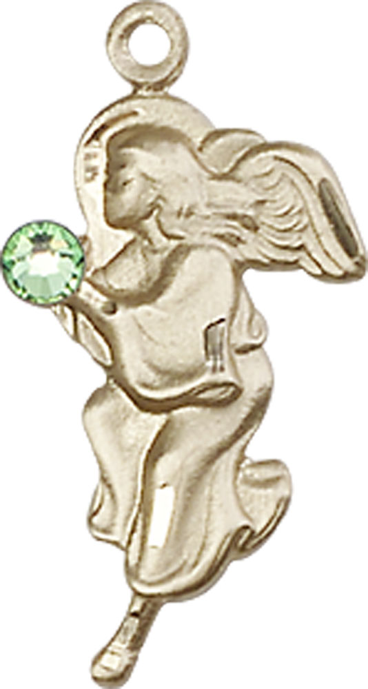 14kt Gold Filled Guardian Angel Medal with a 3mm Peridot Swarovski stone