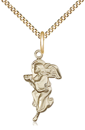 14kt Gold Filled Guardian Angel Pendant on a 18 inch Gold Plate Light Curb chain