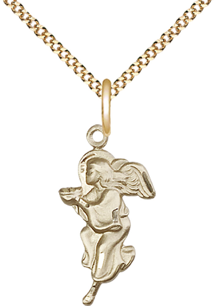 14kt Gold Filled Guardian Angel Pendant on a 18 inch Gold Plate Light Curb chain