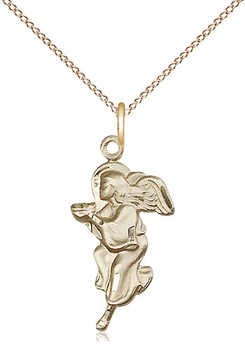 14kt Gold Filled Guardian Angel Pendant on a 18 inch Gold Filled Light Curb chain