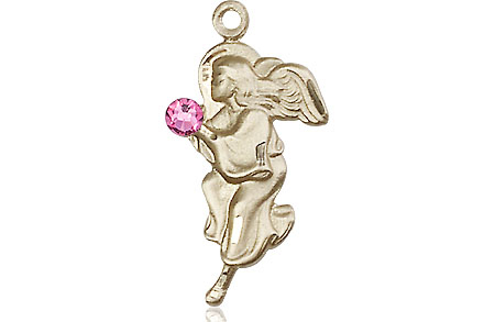 14kt Gold Guardian Angel Medal with a 3mm Rose Swarovski stone