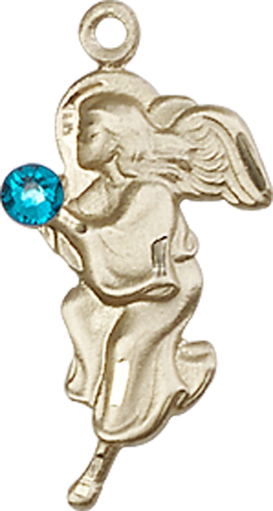 14kt Gold Guardian Angel Medal with a 3mm Zircon Swarovski stone