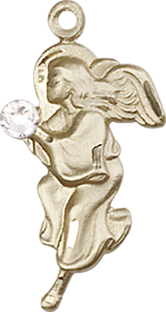 14kt Gold Guardian Angel Medal with a 3mm Crystal Swarovski stone