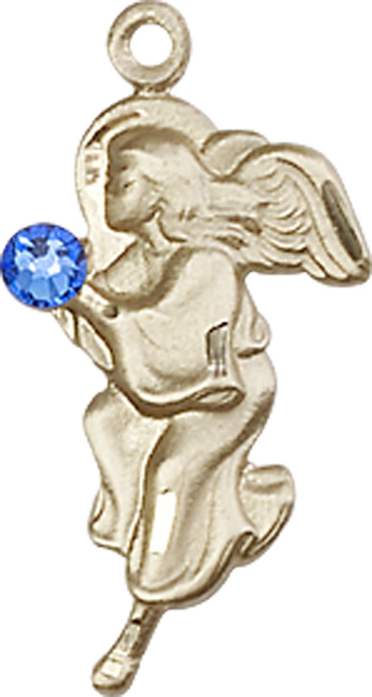 14kt Gold Guardian Angel Medal with a 3mm Sapphire Swarovski stone