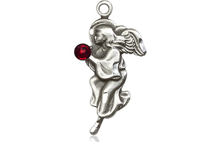 Sterling Silver Guardian Angel Medal with a 3mm Garnet Swarovski stone