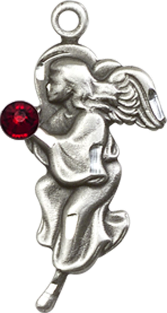 Sterling Silver Guardian Angel Medal with a 3mm Garnet Swarovski stone