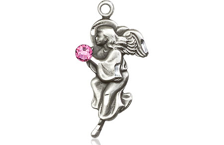 Sterling Silver Guardian Angel Medal with a 3mm Rose Swarovski stone