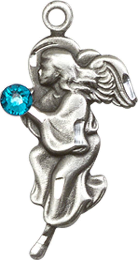 Sterling Silver Guardian Angel Medal with a 3mm Zircon Swarovski stone