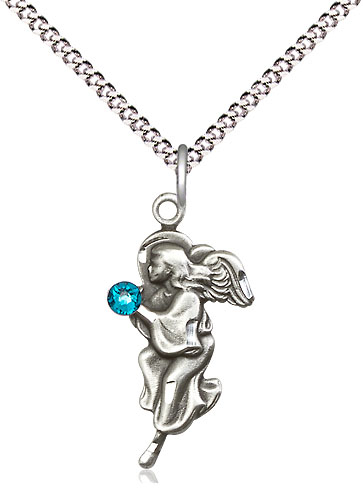 Sterling Silver Guardian Angel Pendant with a 3mm Zircon Swarovski stone on a 18 inch Light Rhodium Light Curb chain