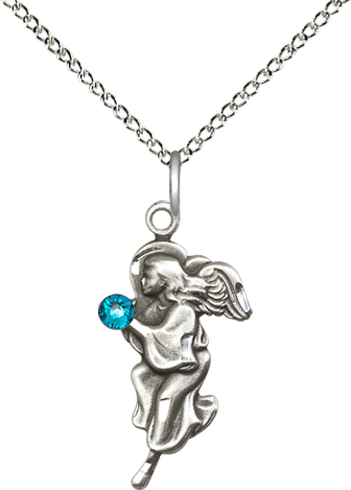 Sterling Silver Guardian Angel Pendant with a 3mm Zircon Swarovski stone on a 18 inch Sterling Silver Light Curb chain