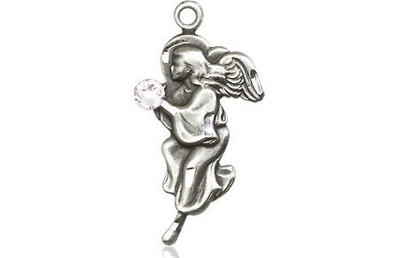 Sterling Silver Guardian Angel Medal with a 3mm Crystal Swarovski stone