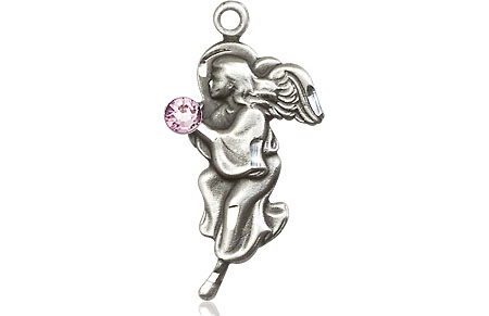 Sterling Silver Guardian Angel Medal with a 3mm Light Amethyst Swarovski stone