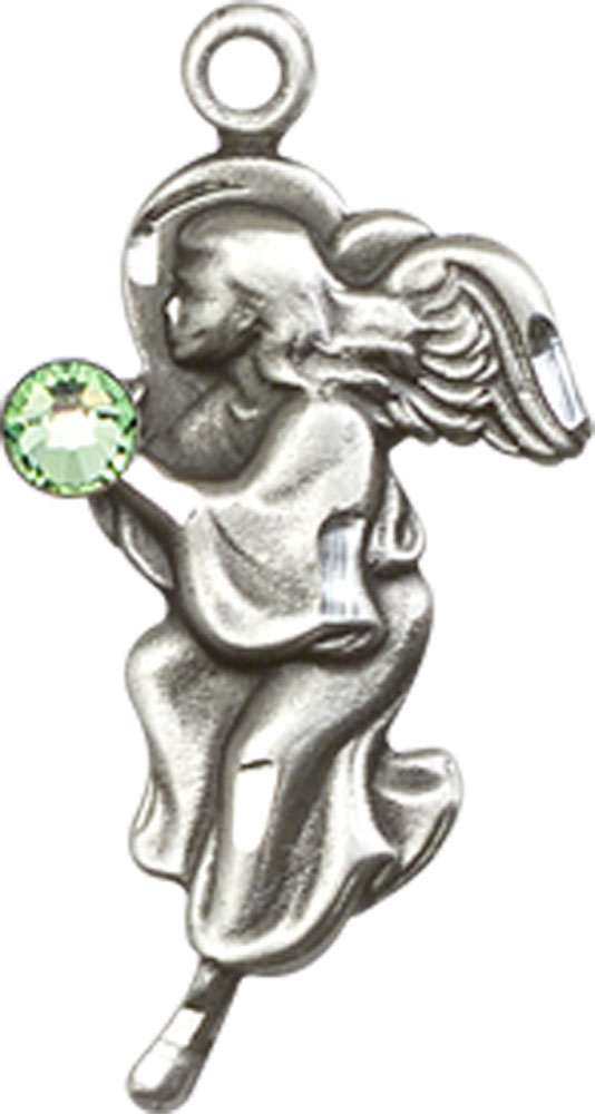 Sterling Silver Guardian Angel Medal with a 3mm Peridot Swarovski stone