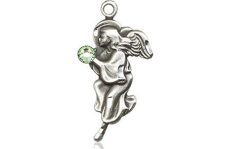 Sterling Silver Guardian Angel Medal with a 3mm Peridot Swarovski stone