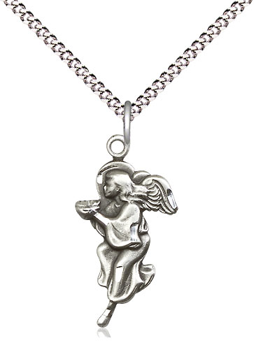 Sterling Silver Guardian Angel Pendant on a 18 inch Light Rhodium Light Curb chain