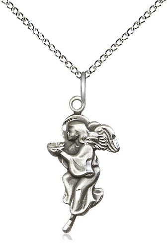 Sterling Silver Guardian Angel Pendant on a 18 inch Sterling Silver Light Curb chain