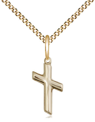 14kt Gold Filled Cross Pendant on a 18 inch Gold Plate Light Curb chain