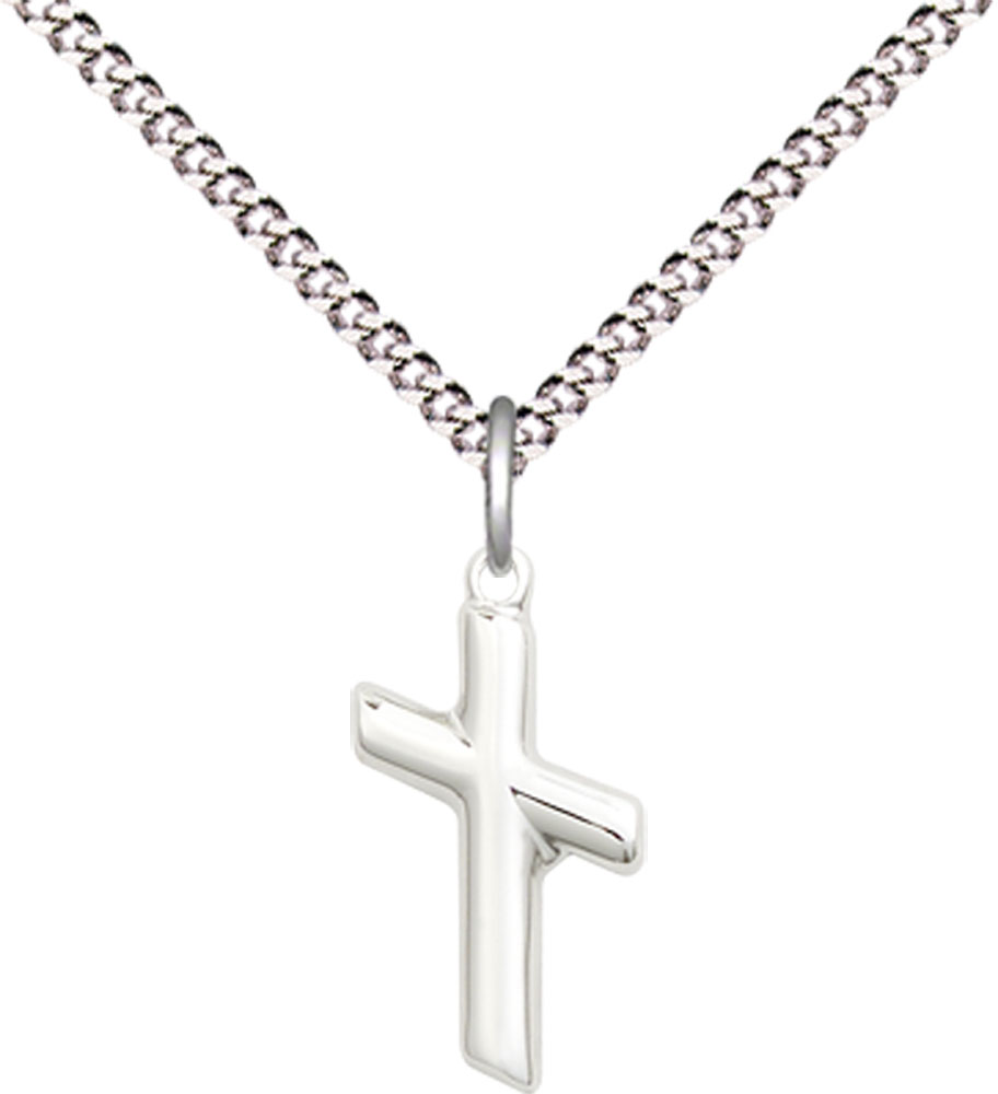 Sterling Silver Cross Pendant on a 18 inch Light Rhodium Light Curb chain