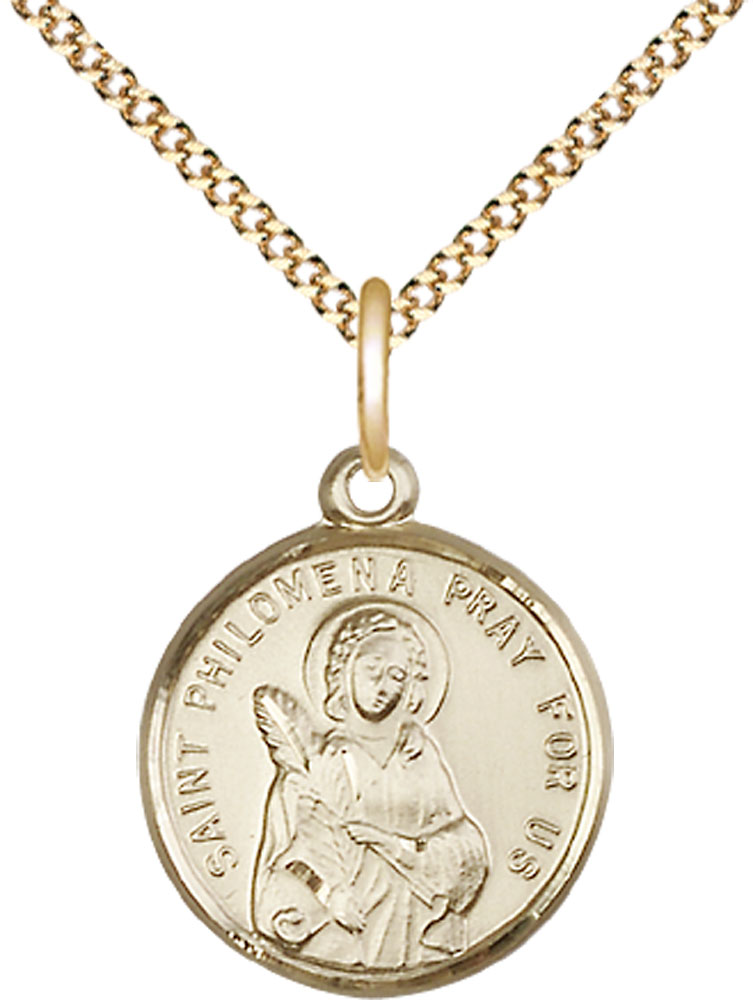 14kt Gold Filled Saint Philomena Pendant on a 18 inch Gold Plate Light Curb chain