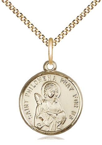 14kt Gold Filled Saint Philomena Pendant on a 18 inch Gold Plate Light Curb chain